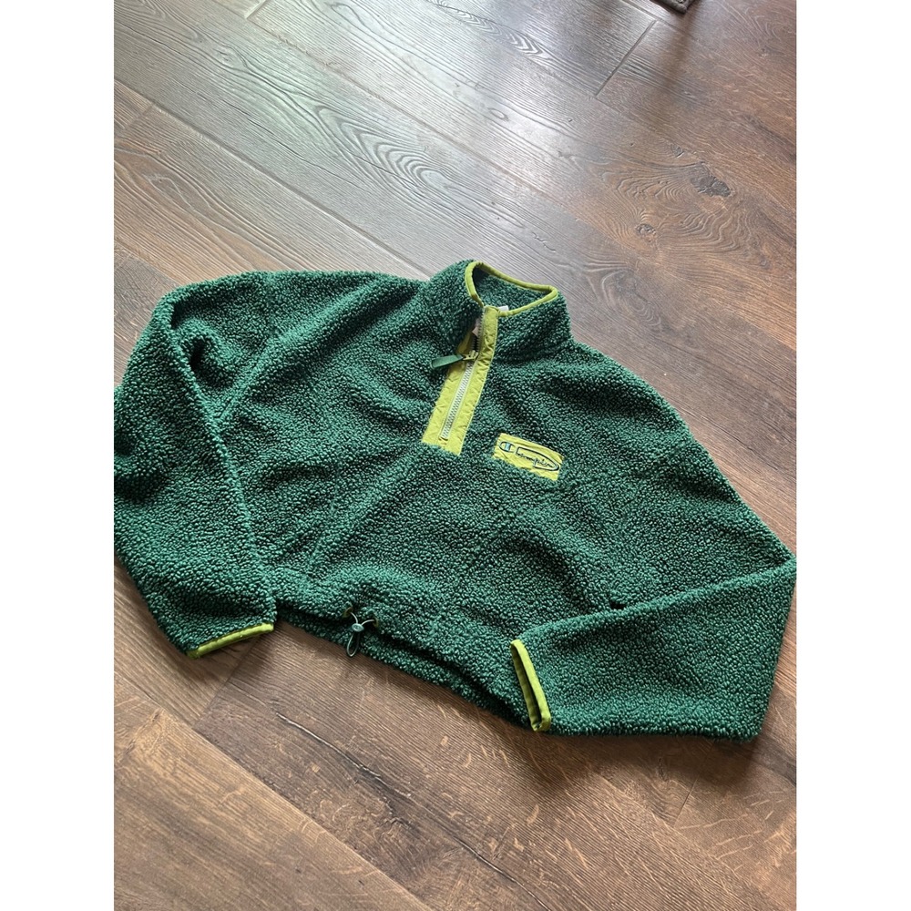 Champion Womens Sherpa Fleece Quarter Zip Pullover‎ Green Cropped Jacket XS